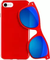 Dėklas PURO Sunny Kit – dėklo rinkinys, skirtas iPhone SE (2022/2020) / 8/7 + sulankstomi akiniai nuo saulės (raudoni)