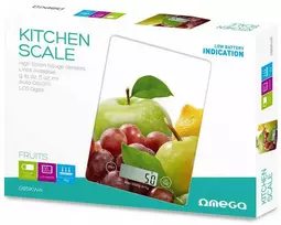 Virtuvinės svarstyklės Omega OBSKWA virtuvės svarstyklės grūdintas stiklas su LCD bloku (20 x 14,5 x 2 cm) (maks. 5kg) Baltas