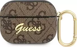 Dėklas GUESS GUAP4GSMW AIRPODS PRO COVER BRONZE/BROWN 4G SCRIPT METAL COLLECTION