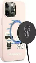 Apple iPhone 13 Pro Karl Lagerfeld dėklas silikoninis Ikonik Karl & Choupette Magsafe (KLHMP13LSSKCI) light rožinės spalvos