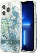 Apple iPhone 13 Pro Max Guess dėklas Flower Liquid Glitter (GUHCP13XLFLSN) žalios spalvos