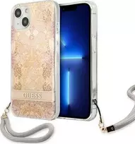 Apple iPhone 13 Mini Guess dėklas Flower Strap (GUHCP13SHFLSD) aukso spalvos