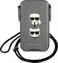 Karl Lagerfeld krepšys 6,1" dėklas Saffiano Ikonik Karl&Choupette Head (KLHCP12MOPHKCG) pilkos spalvos