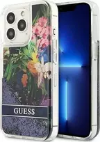 Guess Flower Liquid Glitter dėklas iPhone 13 Pro Max - mėlynas