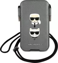 Karl Lagerfeld krepšys 6,7" dėklas Saffiano Ikonik Karl&Choupette Head (KLHCP12LOPHKCG) pilkos spalvos