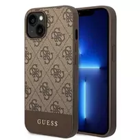Dėklas GUESS Hardcase 4G Stripe Collection GUHCP14MG4GLBR galinis dangtelis, Apple, iPhone 14 Plus, ruda, 6,7 colio
