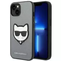 Apple iPhone 14 plus Karl Lagerfeld dėklas Saffiano Choupette Head Patch sidabrinės spalvos