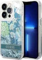Apple iPhone 14 Pro Guess dėklas Flower Liquid Glitter žalios spalvos