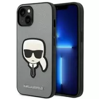 Apple iPhone 14 plus Karl Lagerfeld dėklas Saffiano Karl`s Head Patch sidabrinės spalvos