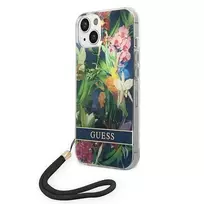 Guess GUOHCP14MHFLSB Apple iPhone 14 Plus / 15 Plus 6.7" mėlynas kietas dėklas su gėlių raštu