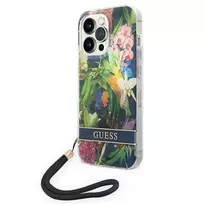 Apple iPhone 14 Pro Max Guess dėklas Flower Strap (GUOHCP14XHFLSB) mėlynos spalvos