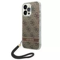 Apple iPhone 14 Pro Max Guess dėklas 4G Print Strap (GUOHCP14XH4STW) rudos spalvos