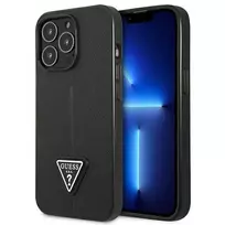 Apple iPhone 14 Pro Max Guess dėklas Saffianotriangle Logo (GUHCP14XPSATLK) juodos spalvos