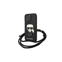 Apple iPhone 13 Pro Karl Lagerfeld odinis dėklas Monogram Patch And Cord Iconik (KLHCP13LCMNIPK) juodos spalvos