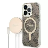 Apple iPhone 14 Pro Max Guess dėklas 4G Print MagSafe + Belaidis Įkroviklis (GUBPP14LH4EACSK) rudos spalvos