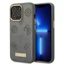 Apple iPhone 13 Pro Max Guess dėklas Peony Logo Plate MagSafe (GUHMP13XSAPSTG) pilkos spalvos