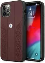 BMW BMHCP12MRSPPR Apple iPhone 12 / 12 Pro 6,1″ red kietas dėklas Leather Curve Perforate
