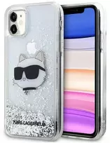 Apple iPhone 11 / XR Karl Lagerfeld dėklas Glitter Choupette Head (KLHCN61LNCHCS) sidabrinės spalvos