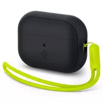 Spigen silikoninis dėklas Silicone Fit juodas + dirželis Phantom Žalias – AirPods Pro (2-os kartos)
