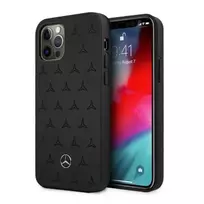 Mercedes Benz Apple iPhone 12 Pro Max Mercedes dėklas odinis Stars Pattern (MEHCP12LPSQBK) juodos spalvos