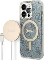 Apple iPhone 14 Pro Guess dėklas 4G Print MagSafe + Belaidis Įkroviklis (GUBPP14XH4EACSK)
