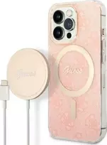 Apple iPhone 13 Pro Guess dėklas 4G Print MagSafe + Belaidis Įkroviklis (GUBPP12MH4EACSK) rožinės spalvos