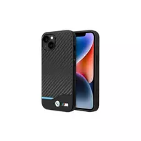 BMW Leather Carbon telefono dėklas iPhone 14 Pro Max, juodas