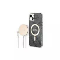 Apple iPhone 14 Guess dėklas 4G Print MagSafe + Belaidis Įkroviklis (GUBPN61H4EACSP) juodos spalvos