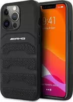 Mercedes Benz Apple iPhone 14 Pro Mercedes AMG odinis dėklas Debossed Lines (AMHCP14LGSEBK) juodos spalvos