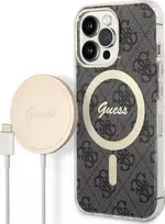 Apple iPhone 13 Pro Max Guess dėklas 4G Print MagSafe + Belaidis Įkroviklis (GUBPP14LHMEACSH) juodos spalvos