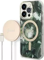 Apple iPhone 14 PRO Guess dėklas Jungle Collection MagSafe + Belaidis Įkroviklis (GUBPP14SH4EACSP) žalios spalvos