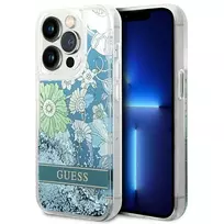 Apple iPhone 14 Pro Max Guess dėklas Flower Liquid Glitter (GUHCP14XLFLSN) žalios spalvos