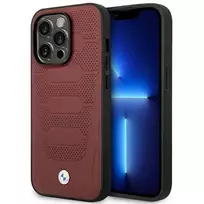 BMW BMHMP14L22RPSR dėklas Apple iPhone 14 Pro 6.1 bordo spalvos odinės sėdynės su MagSafe raštu
