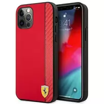 Ferrari FESAXHCP12LRE Apple iPhone 12 Pro Max 6,7″ red kietas dėklas On Track Carbon Stripe