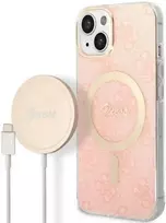 Apple iPhone 14 Plus Guess dėklas 4G Print MagSafe + Belaidis Įkroviklis (GUBPP13LH4EACSW) rožinės spalvos