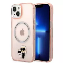 Apple iPhone 14 Karl Lagerfeld dėklas Iconic Karl&Choupette Magsafe (KLHMP14SHNKCIP) rožinės spalvos