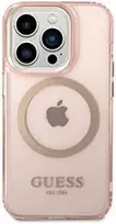 Apple iPhone 14 Pro Guess Dėklas Gold Outline Translucent MagSafe (GUHMP14LHTCMP) rožinės spalvos