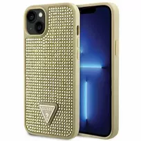 Guess GUHCP14SHDGTPD Apple iPhone 14 / 15 / 13 6.1″ auksinis kietas dėklas Rhinestone Triangle