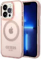 Apple iPhone 14 Pro Max Guess Dėklas Gold Outline Translucent MagSafe (GUHMP14XHTCMP) rožinės spalvos
