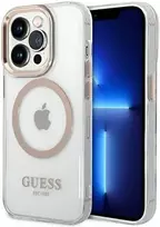 Apple iPhone 14 Pro Guess Dėklas Metal Outline Magsafe (GUHMP14LHTRMD) aukso spalvos