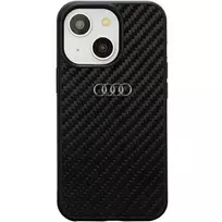 Audi Carbon Fiber Apple iPhone 14 / 15 / 13 6.1″ juodos spalvos kietas dėklas AU-TPUPCIP14-R8/D2-BK