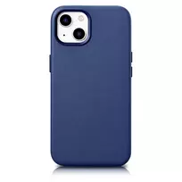 iCarer Leather Apple iPhone 14 Plus genuine leather dėklas telefonui mėlynos spalvos (compatible with MagSafe)