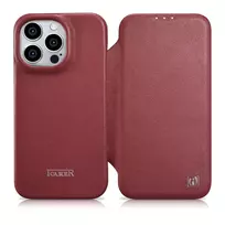 iCarer CE Premium Leather Apple iPhone 14 Pro Max Magnetic atverčiamas MagSafe dėklas telefonui raudonos spalvos (WMI14220716-RD)