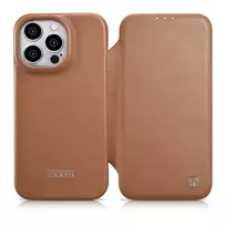 iCarer CE Premium Leather Apple iPhone 14 Pro Magnetic atverčiamas Leather MagSafe dėklas telefonui rudos spalvos (WMI14220714-BN)
