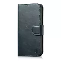iCarer Oil Wax Wallet 2in1 Apple iPhone 14 Plus Anti-RFID Leather atverčiamas dėklas telefonui mėlynos spalvos (WMI14220723-BU)