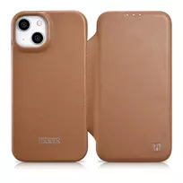 iCarer CE Premium Leather Apple iPhone 14 Plus Magnetic atverčiamas Leather MagSafe dėklas telefonui rudos spalvos (WMI14220715-BN)