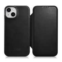 iCarer CE Oil Wax Premium Leather Leather Apple iPhone 14 Plus Magnetic atverčiamas MagSafe dėklas telefonui juodos spalvos (AKI14220707-BK)
