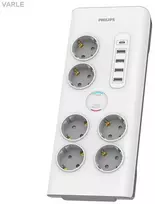 Sumuštinių keptuvas Philips Apsauga nuo viršįtampių SPN7060WA/58, 6 lizdai, 2 m maitinimo laidas, 1 x C tipo prievadas, maks. 15 W išvestis, 4 x A tipo jungtys, maks. 20 W išėjimas, 900 džaulių apsauga nuo viršįtampių