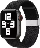 Dėklas Hurtel Braided Medžiaginė Apyrankė Bracelet Apyrankė Medžiaginė Band skirta Apple Watch 42 / 44 / 45 / 49 mm - juodos spalvos