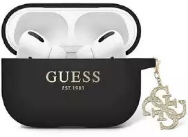 Apple AirPods Pro 2 Guess Cover Liquid silikoninis Glitter Triangle Charm (GUAP2LECG4K) ausinių dėklas juodos spalvos